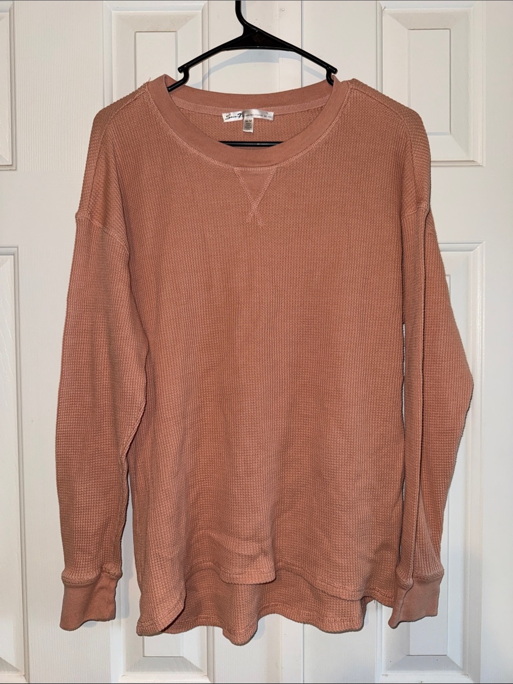 Women’s Long Sleeve Waffle Knit Crewneck Long-Sleeve - Dusty Rose